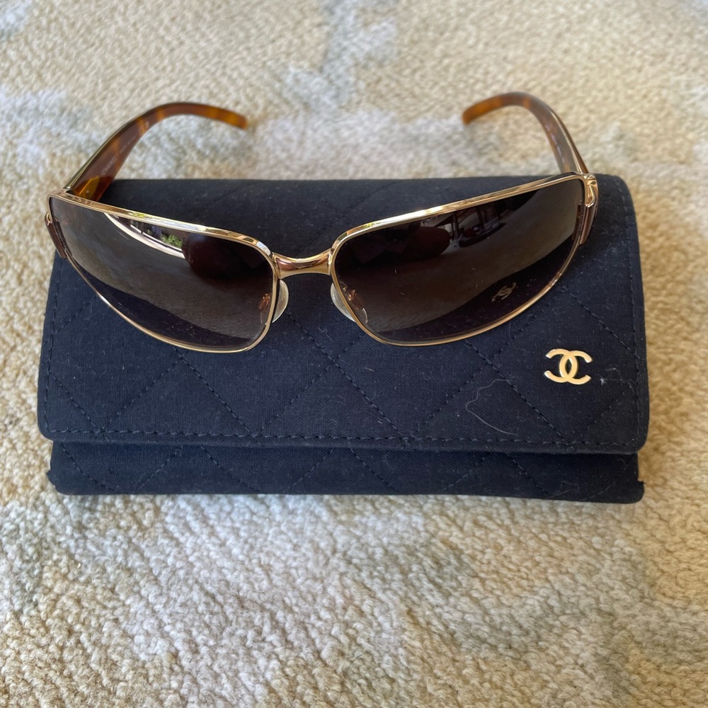 CHANEL Brown Sunglasses with Gold Frame